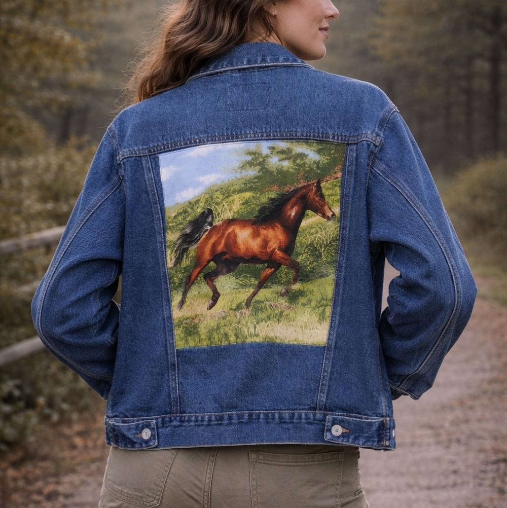 Reworked Denim Jacket With Western Horse Patch
